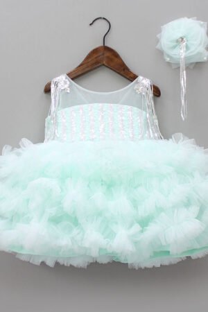 Ruffle And Sequin Dress With Hair Clip