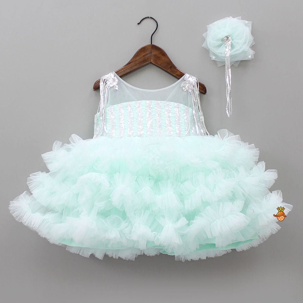 Ruffle And Sequin Dress With Hair Clip