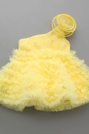 Swirl Enhanced One Shoulder Yellow Dress