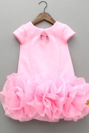 Pink Elegant Embellished Dress With Organza Flower Detail