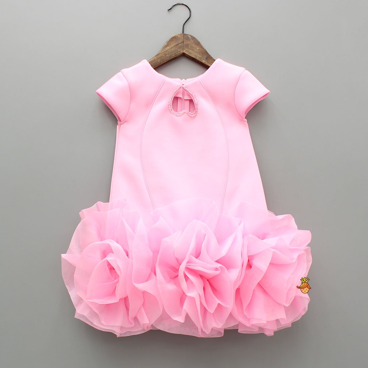 Pink Elegant Embellished Dress With Organza Flower Detail
