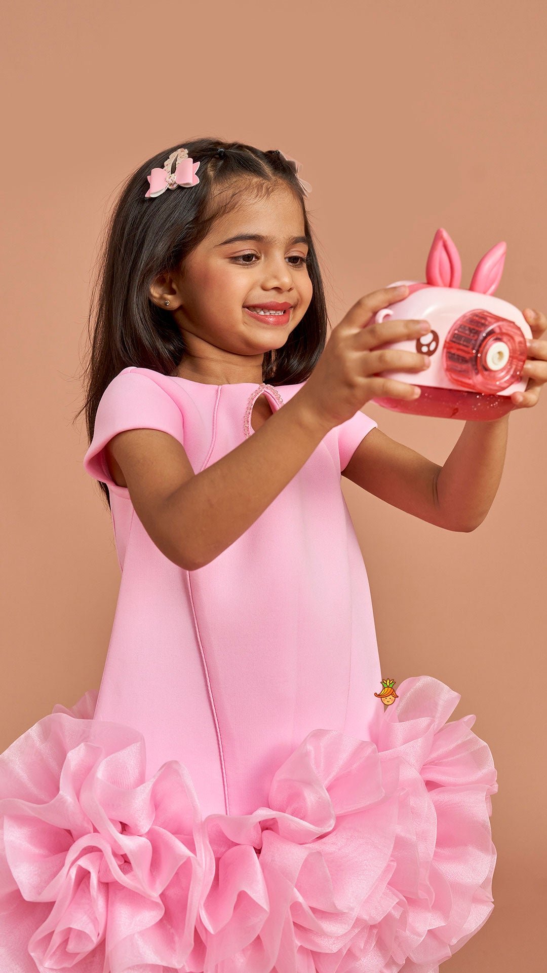 Pink Elegant Embellished Dress With Organza Flower Detail - Image 8