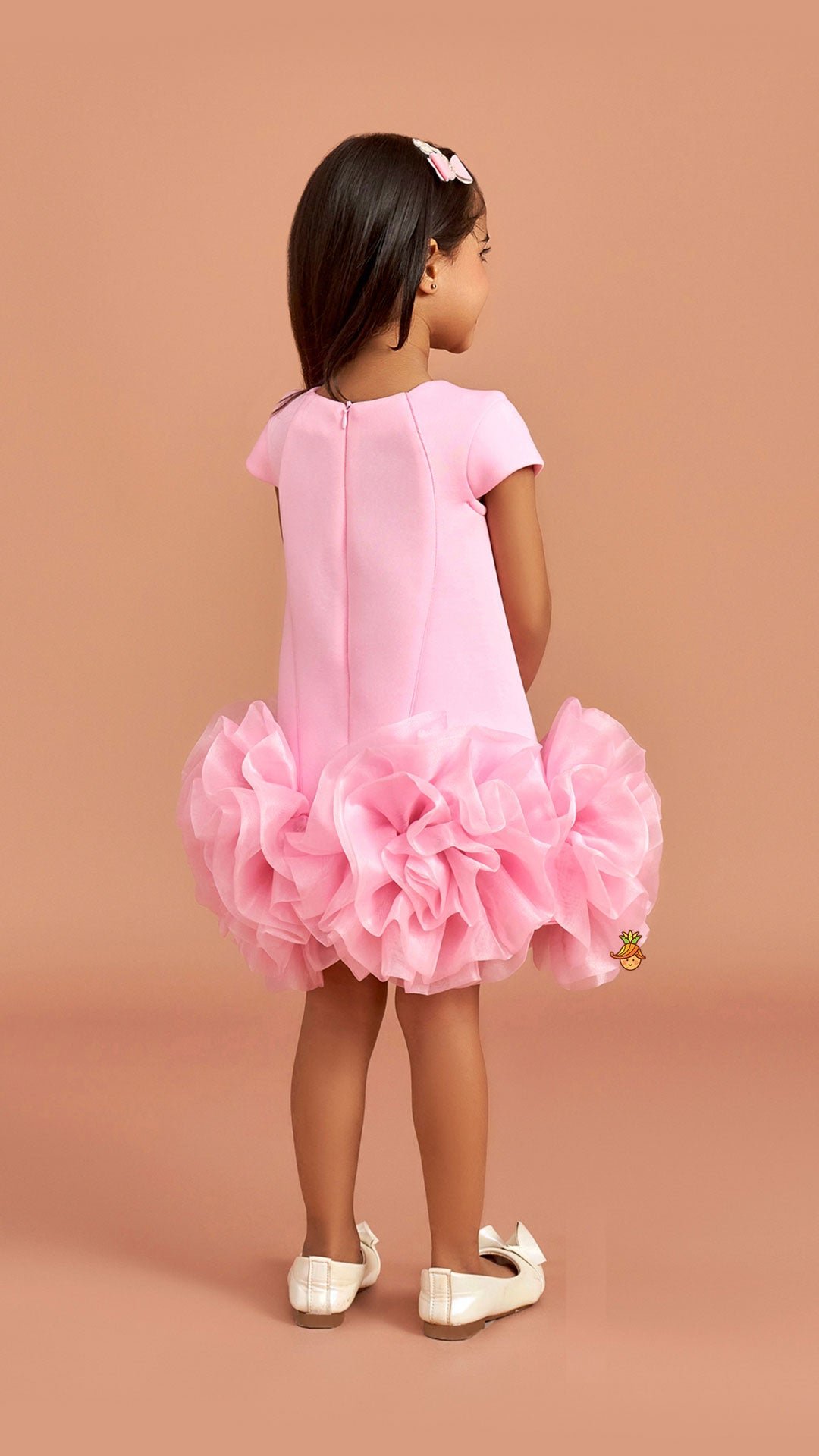 Pink Elegant Embellished Dress With Organza Flower Detail - Image 9