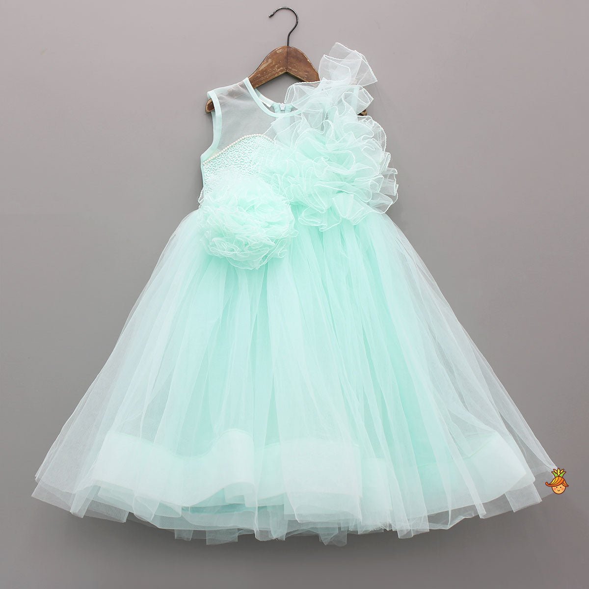 3D Flower Embellished Net Tulle Dress